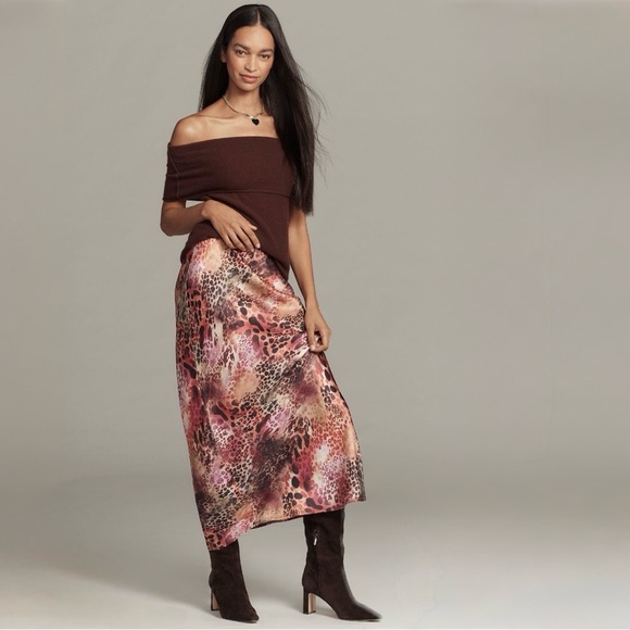 Anthropologie Dresses & Skirts - Anthropologie Tilda Maxi Slip Skirt Leopard Animal Print Orange Plum Pink Size S